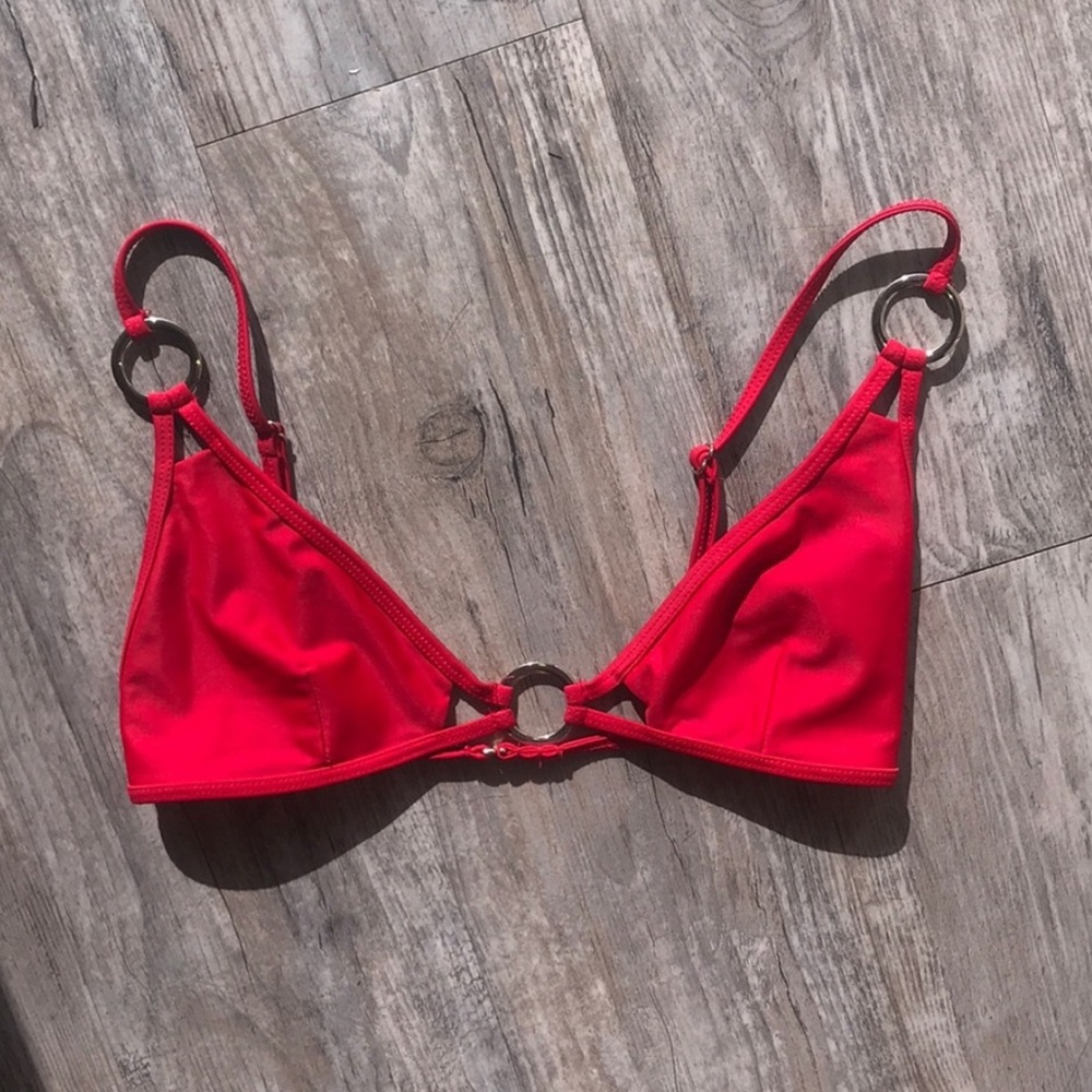 Red bikini top w gold accents